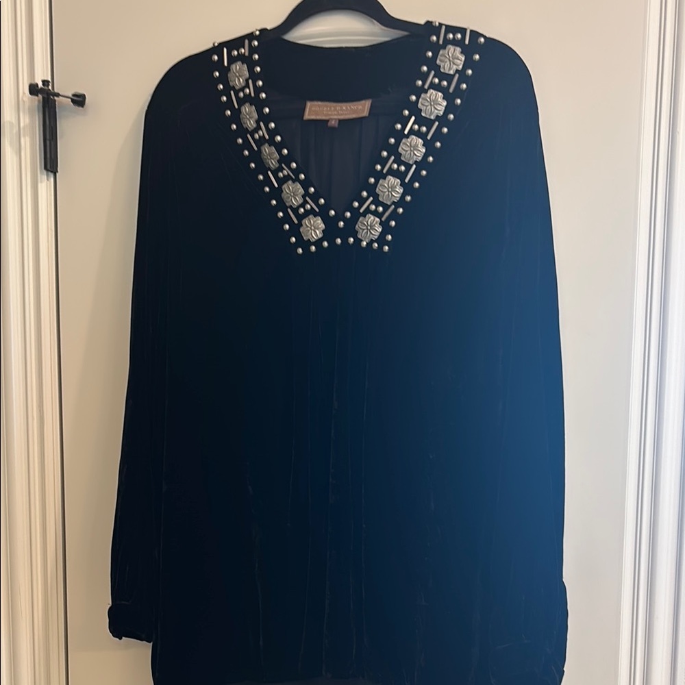 Double D Ranch Black Blouse with Metallic Accents